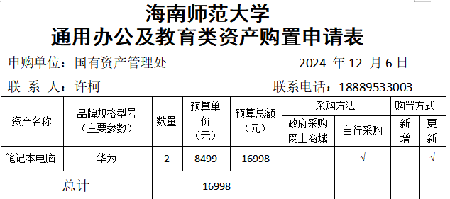 国有资产管理处采购办公用品公示